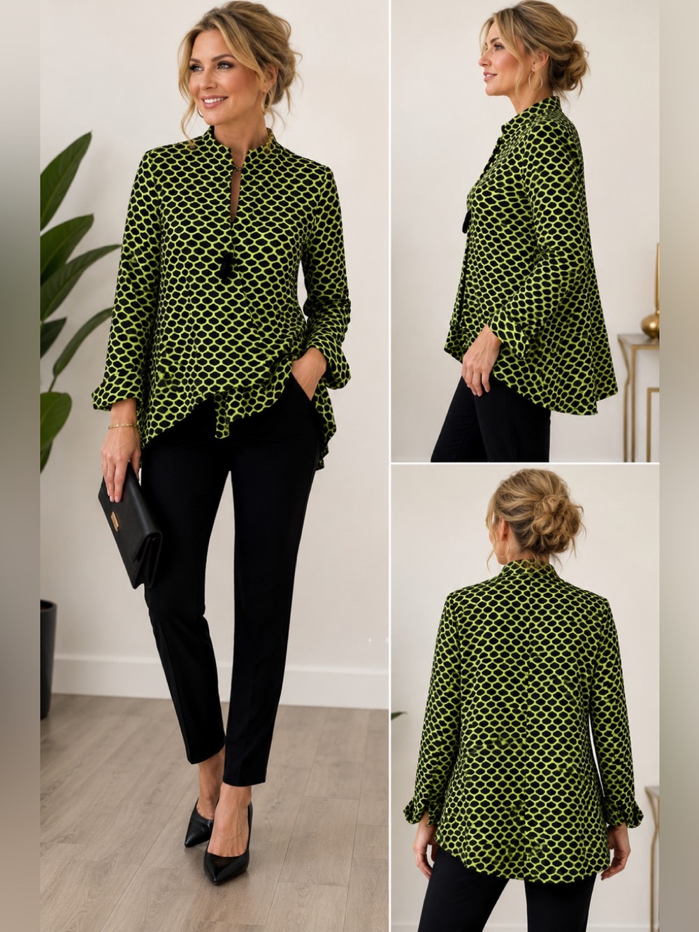 Joseph Ribkoff green black printed asymmetrical blazer jacket Sz 8